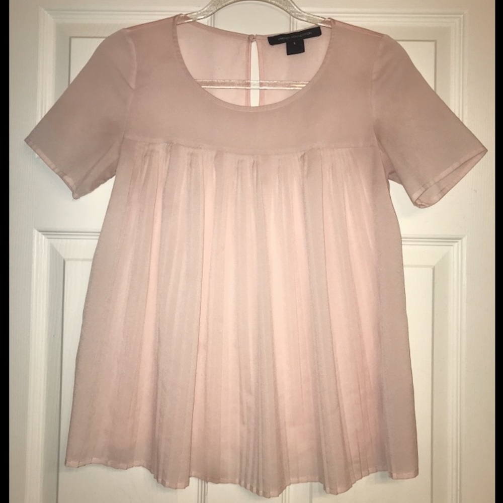 French Connection blush pink pleated front blouse
